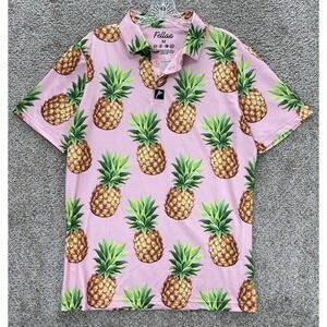 Fellas Golf Polo Mens M‎ Pink Pineapple Performance Wicking Short Sleeve UPF 50